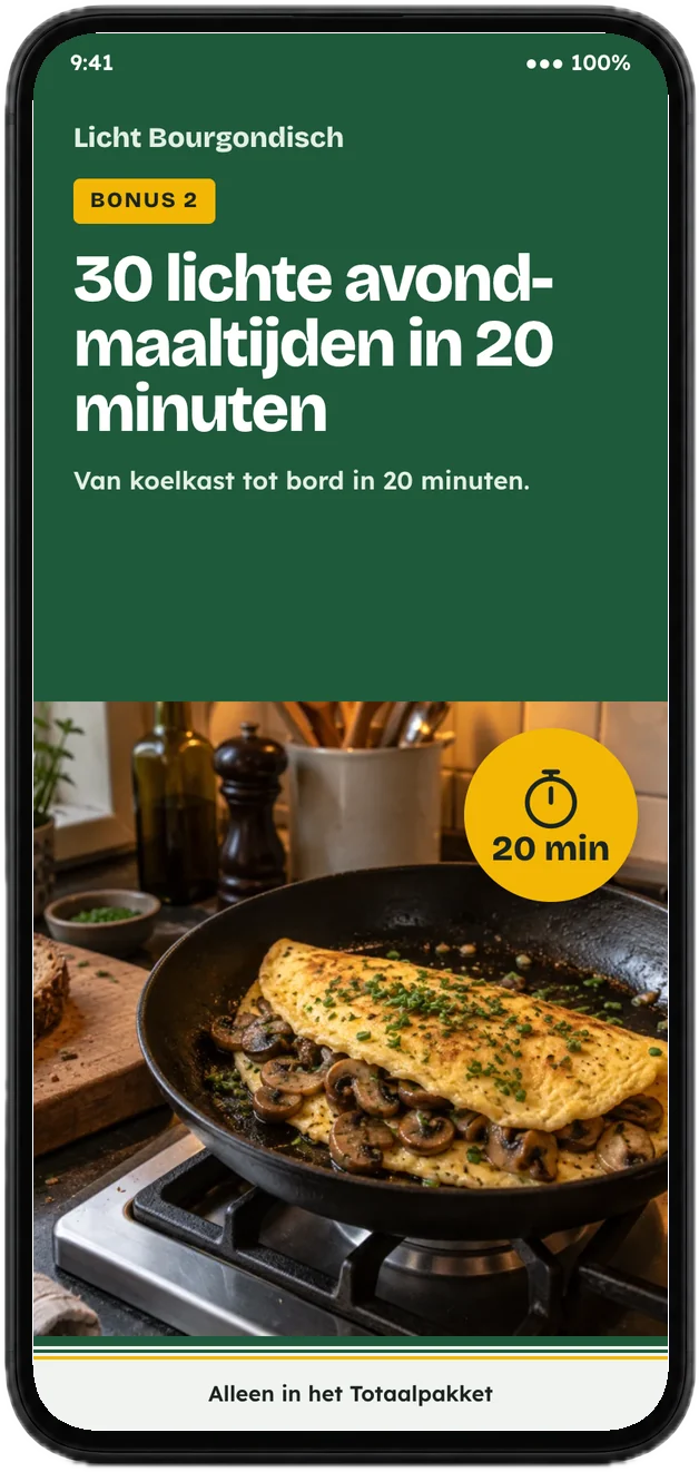 Voorkant van bonus 2 op een telefoon: 30 lichte avondmaaltijden in 20 minuten