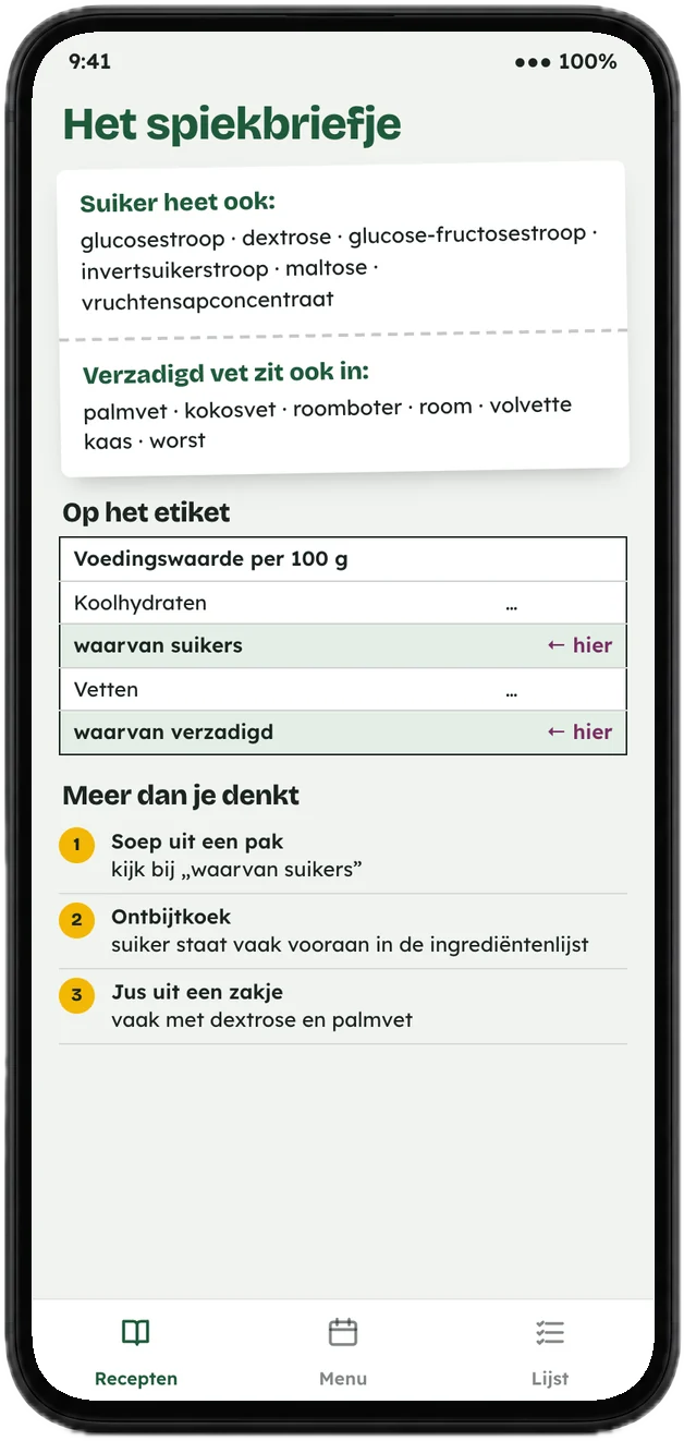 Een pagina van het spiekbriefje op een telefoon