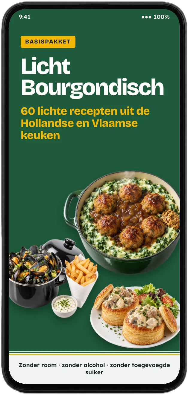 Voorkant van het receptenboek met 60 recepten op een telefoon